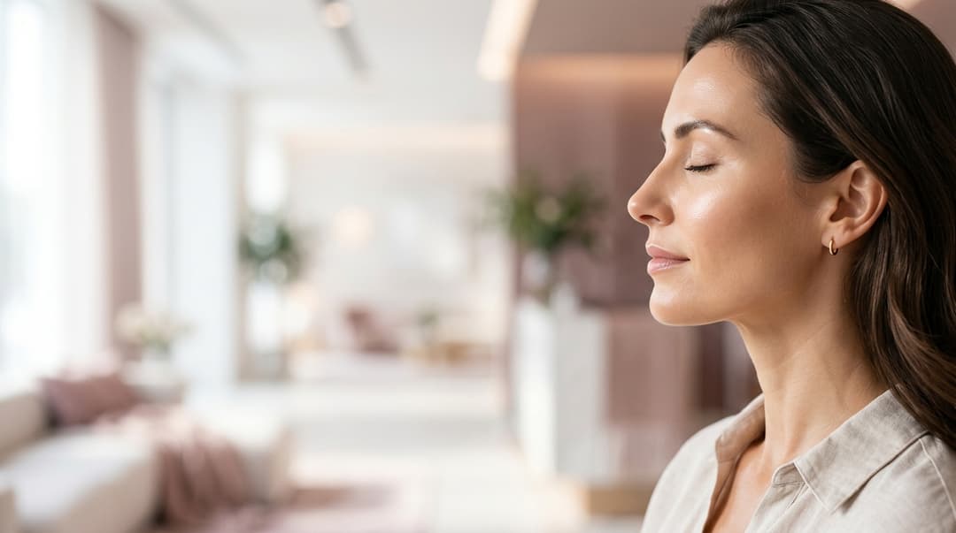 Woman with radiant skin treated at Cabinet Dr. Hanane Daflaoui